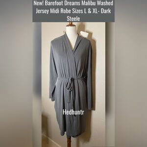 New! Barefoot Dreams Malibu Washed Jersey Midi Robe Sizes L & XL- Dark Steele